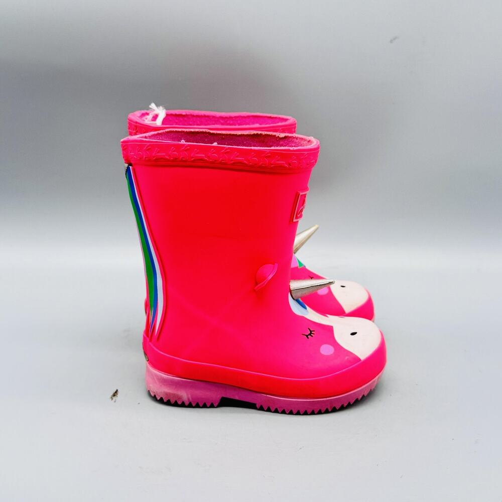 Joules Boots Kids Girl 6c Pink Baby Welly Print Unicorn 3D Horn Wellies Rain